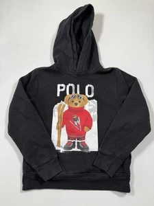 Polo Ralph Lauren Hoodie Boys Medium 10-12 Black Polo Bear Sweatshirt Ski Logo - Picture 1 of 8