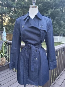 Banana Republic L Cotton Classic Trench Dark Denim/ Chambray EUC - Picture 1 of 15