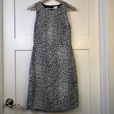 NWT J CREW Women’s Sheath Dress Basketweave Size 4 Lined Navy Blue & White Print - Image 1 of 4