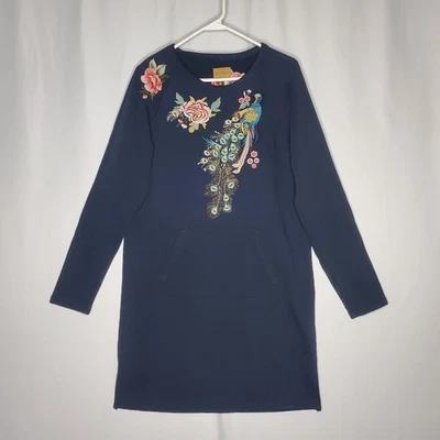 Sundance Driftwood Layla Dress Large Embroidery Peacock Fleece Tunic Classic Fit - Image 1 of 4