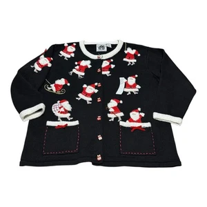VTG Storybook Knits Christmas Sweater Women’s 2X Santa Presents Button Up Cardi - Picture 1 of 11