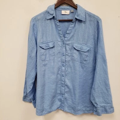 Studio Works Womens Coastal Linen Button Up Top Size 2X Beachy Resort Capsule - Image 1 of 4