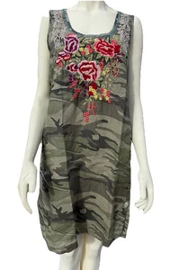 Johnny Was Dress Women’s S Embroidered Floral Camo Sleeveless Womens Knee High - Picture 1 of 14