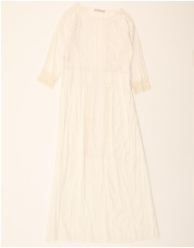 OFF WHITE Maxi abito donna STEFANEL manica 3 4 IT 42 bianco sporco medio cotone floreale BE11