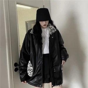 Donna Fodera Pile PU Ecopelle Giacca Doppio Lato Cappotto Gotico Termico Inverno - Foto 1 di 13