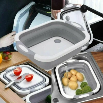 3 in 1 Folding Cutting Chopping Board Sink Drain Basket Washing Up Bowls Drainer - Image 1 of 4