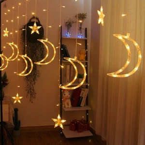 138LED Moon String Lights Christmas Decorative Curtain Fairy Light Bedroom Decor - Picture 1 of 9