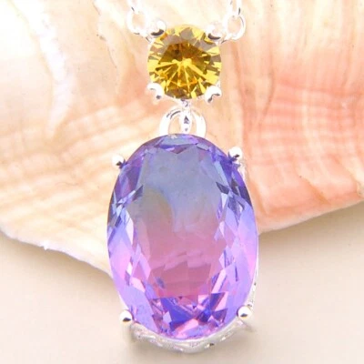 Collares Colgantes Clásicos Corte Ovalado Púrpura Mística Turmalina Citrino Gema Plata Foto 1 de 4