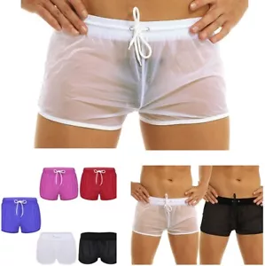 Pantalones cortos de malla transparente para hombre Bañador con cordón Calzoncillos boxer Underwe - Imagen 1 de 57