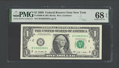 United States-Federal Reserve 1 Dollar 2009 Fr#3000-B (BG Block) UNC Grade 68 - Image 1 of 2