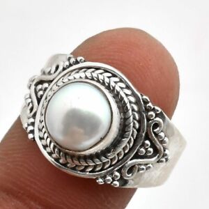 Pearl Solid 925 Sterling Silver Handmade Ring Jewelry Size-7.75 WR-111