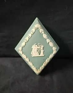 Vintage Wedgwood Jasperware Teal Green Diamond shaped Trinket Box with Lid - Picture 1 of 12