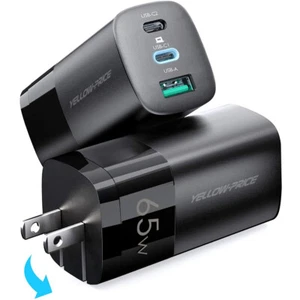3-Port Foldable&Compact 65W USB C GaN Wall Charger Block for Macbook Pro 16"/15" - Picture 1 of 16