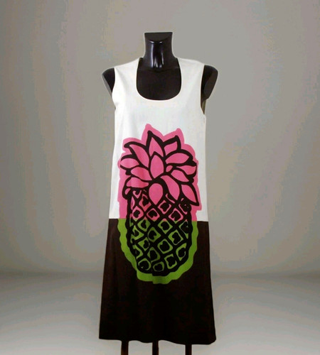 MOSCHINO Tunic Dress Brown Cream Cotton PIQUE' Pineapple Tank Cheap and Chic 10