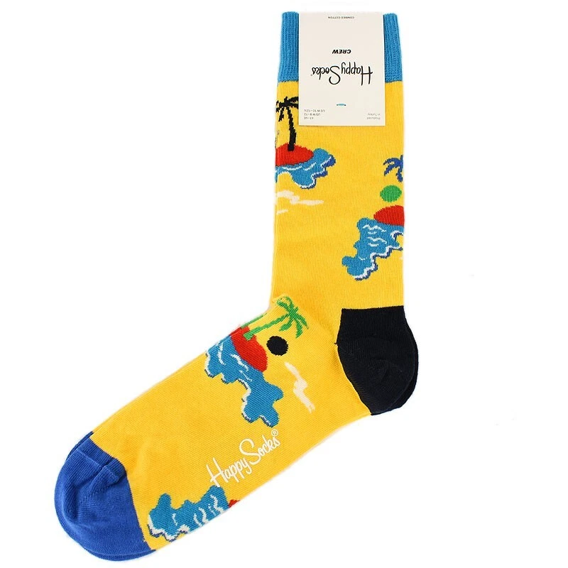 HAPPY SOCKS Yellow ISLAND Cotton Blend Crew Socks 8-12 NWT - Image 1 of 1