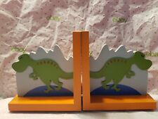 Creative Concepts Kids Pair Dinosaur Dino Bookends T Rex Orange Wooden Wood 7"
