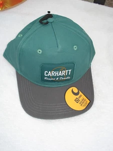 Gorra de sombrero de 6 paneles con logotipo de lona CARHARTT. Parche resistente"" verde/gris OSFA a presión nuevo con etiquetas - Imagen 1 de 6