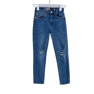 Levis Silver Tab Mini Mom Distressed Girls Stretch Blue Jeans Size 7 Regular - Picture 1 of 12