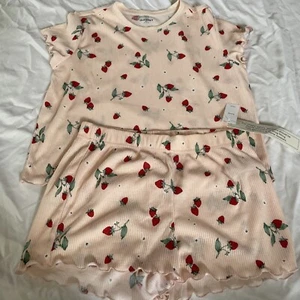 NWT Old Navy Girls Strawberry Pink Sleep Set Tee Shorts XL 14-16 - Picture 1 of 3