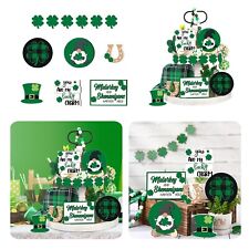 St. Patricks Day Tiered Tray Set Decor Lucky Wooden Table Sign Gnome W/ Holder