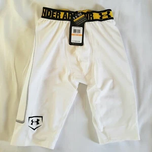  UNDER ARMOUR Men's Heat Gear MPZ Baseball Compression Shorts NWT WHITE SMALL - Picture 1 of 4