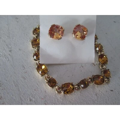 Lauren Conrad Gold tone w Amber Rhinestone Tennis Bracelet & CZ Sterling Earring - Image 1 of 4