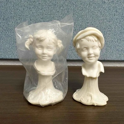 Par De Colección Wilton Niño y Niña 5" Cake Topper Cabeza Busto Estatua Artesanía Decoración Foto 1 de 4