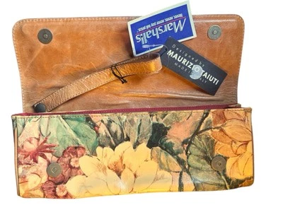 NWT NOS Maurizio Taiuti Genuine Leather Floral Wristlet Clutch Made in Italy - Imagem 1 de 4