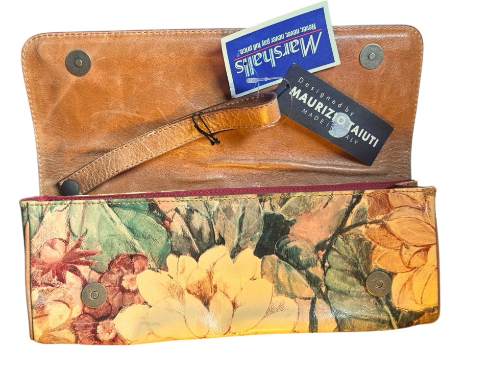 NWT NOS Maurizio Taiuti Genuine Leather Floral Wristlet Clutch Made in Italy - Image 1 of 4