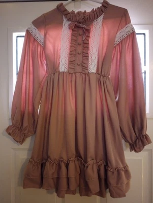 女式荷叶边洛丽塔少女连衣裙小号葡萄干粉色紫色蕾丝蝴蝶结及膝 — 第 1/4 张图片