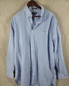 Lands End Dress Shirt Mens 17-36 TALL Supima No Iron Oxford Blue Gingham Check - Picture 1 of 9