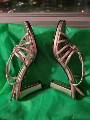 VTG 90s SILVER STRAPPY CHUNKY HEELS by KENNETH COLE TRIBECA Size 6 FREE SHIPPING - Image 1 of 4