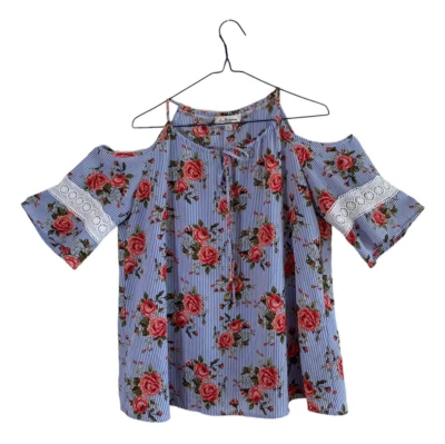 Love Delirious Maternity Womens Blouse Top XL Cold Shoulder Cottage Core Crochet - Image 1 of 4