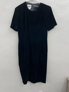 Womens Leslie Fay Dresses Black Velvet Short Sleeve Dress Size 12 - Picture 1 of 13