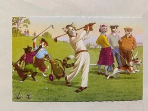 Vintage Alfred Mainzer Katzen Kätzchen Farbdruck Postkarte Belgien 4883 Golf Golfen - Bild 1 von 2