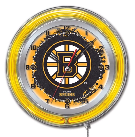 Boston Bruins HBS Neon Yellow Hockey Battery Powered Wall Clock (19") Cover