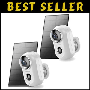 Wireless Solar Security Cameras 2-Pack, 3MP Color Night Vision & AI Analysis - Picture 1 of 11