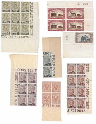 AD11.03 ITALIA REGNO 7 VALORI NUOVI ** CON NUMERO DI TAVOLA SINGOLI E BLOCCHI - Immagine 1 di 2