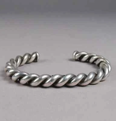 Solid 925 Sterling Silver Cuff Bracelet Adjustable Twisted Chunky Bracelets - Image 1 of 4