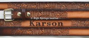 Kid Name Belt Deer Embossed Leather Belt Custom Engraving Toddler Boys and Girls - Picture 1 of 6