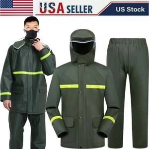 Safety Rain-suit Waterproof Heavy Duty Rain Jacket With Hooded and Rain Pants - Picture 1 of 24
