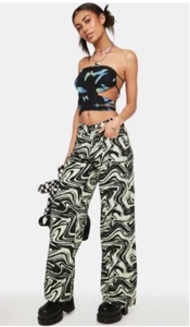 The Ragged Priest Marble Jean 32 Green Black Straight Wide Leg High Rise Cotton - Picture 1 of 11