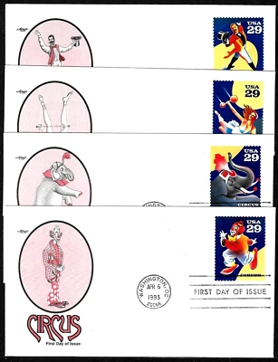 2750-3 29c Stamp (1993) GREAT AMERICAN CIRCUS FDC SET - ARTMASTER CACHETS - Image 1 of 3