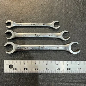SK S-K TOOLS 3/8 x 11/16 F-1214 1618 2022 Flare Nut Wrench Set of 3 - 6 Pt USA  - Picture 1 of 4
