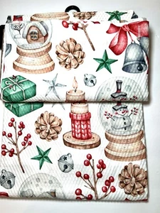 CHRISTMAS SNOWGLOBE SNOWMAN TEXTURED FABRIC SHOWER CURTAIN BELLS PINECONES STARS - Picture 1 of 13