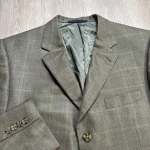 Mens Size 44 LONG 44L Burberry Kensington Silk Blend Blazer Jacket Olive Checked - Picture 1 of 12