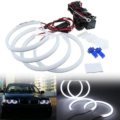 For BMW E46 M3 3 5 Series Cotton LED Angel Eyes Halo Ring Bright White 4Pc 131mm - Image 1 of 4