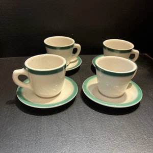 4-Vintage Sexton China White Green Rim Cup And Saucer Restaurant Ware - Picture 1 of 8