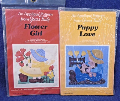 复古 20 世纪 70 年代 Your Truly Flower Girl Puppy Love Boy 帽子贴花被子图案 — 第 1/2 张图片