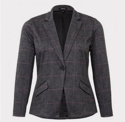 Torrid Studio Double Knit Gray Black & Pink Plaid Blazer Jacket Size Large 0 - Image 1 of 4